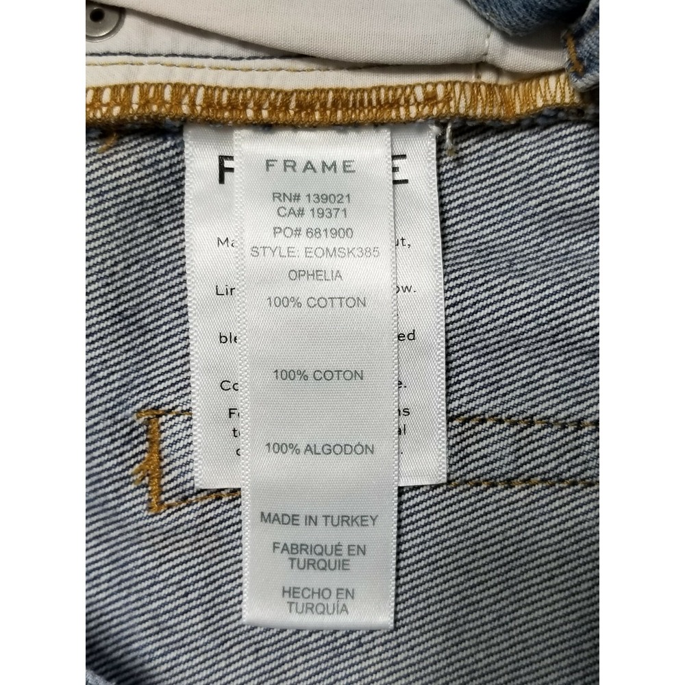 FRAME Ophelia Exposed Button Asymmetric Overlap Denim Mini Skirt 24 - Picture 13 of 13
